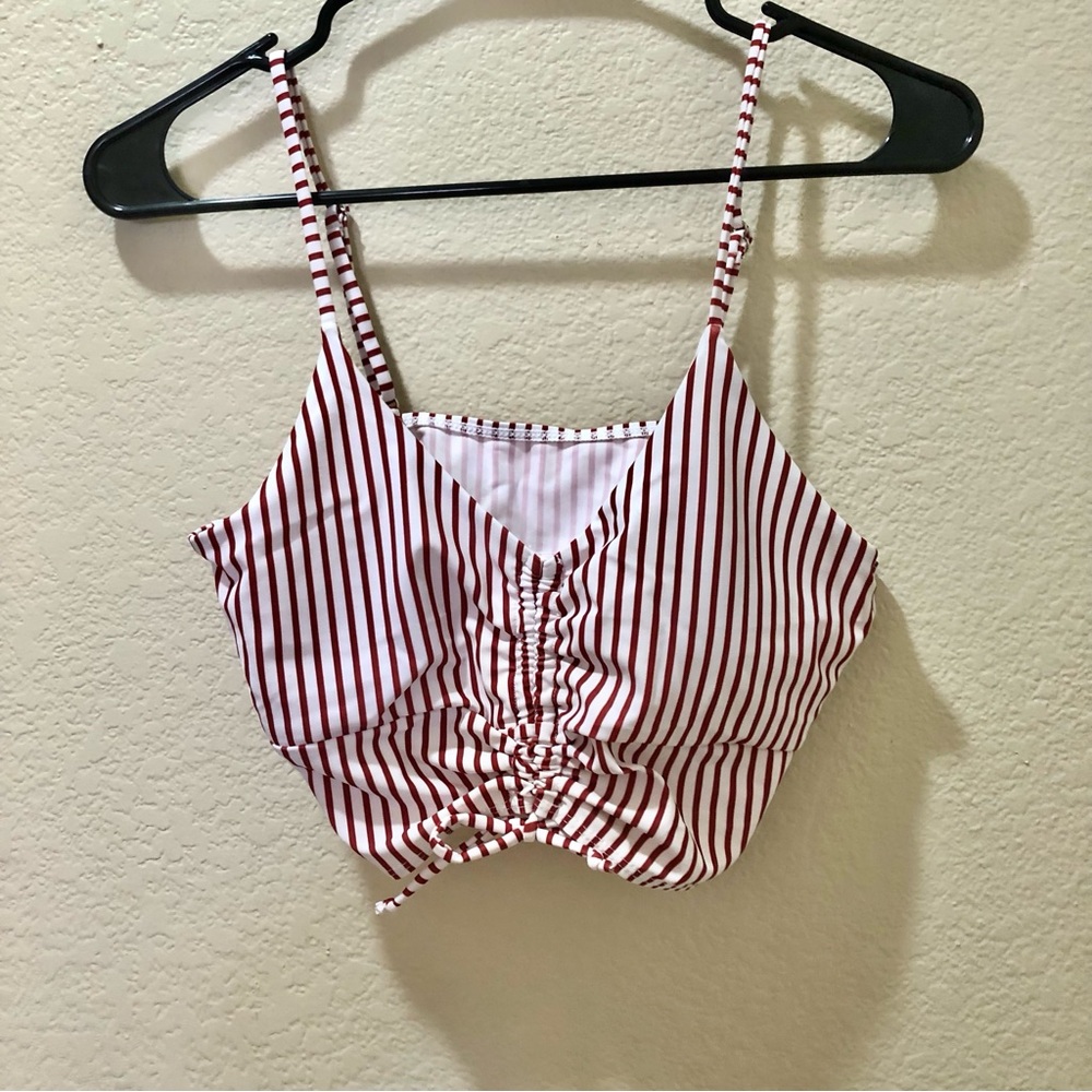 Striped Ruched Front Crop Tank Top - Red/White AND Swim Shorts